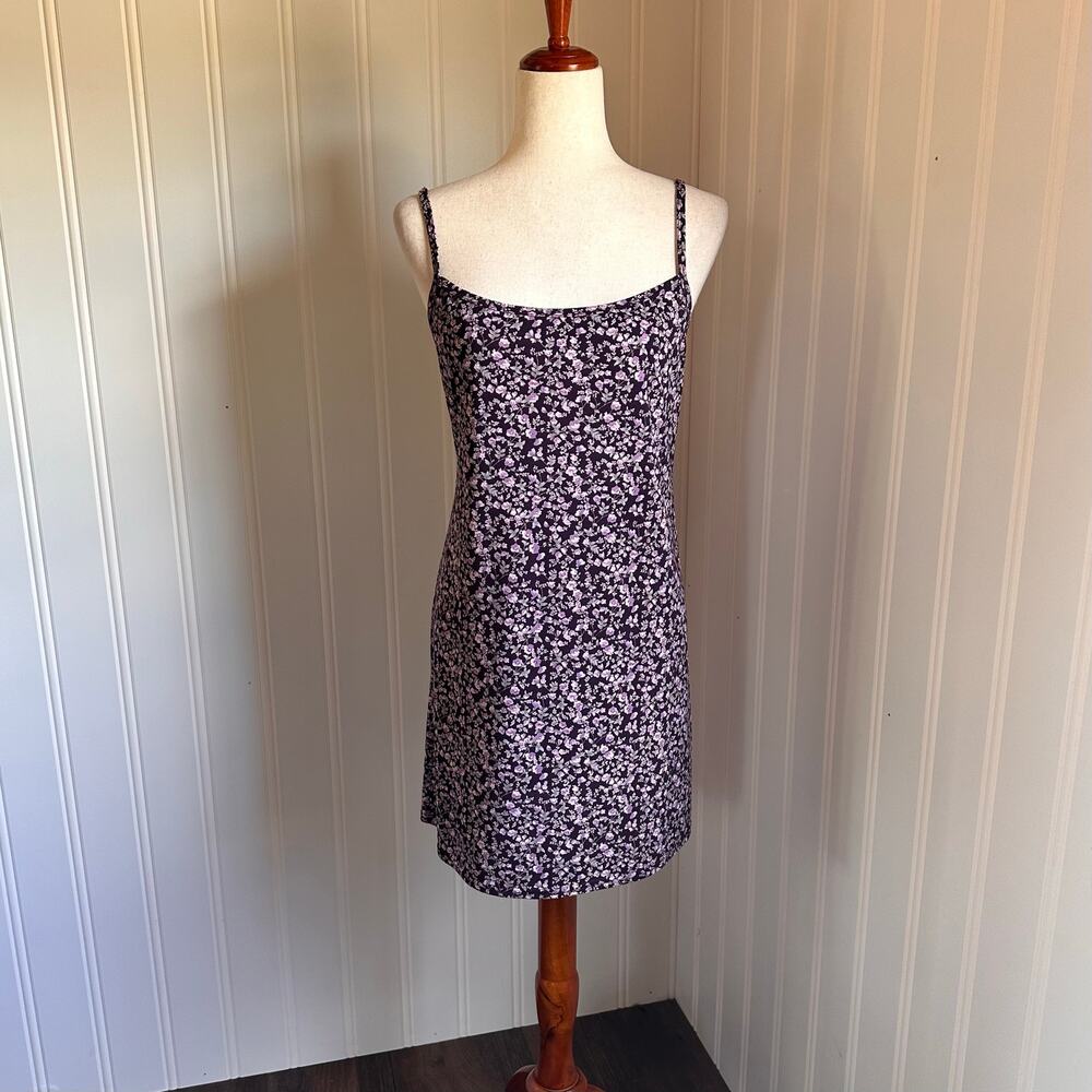 Vintage 90s Purple Floral Mini Dress S